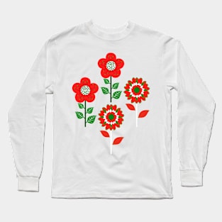 Retro Flowers Christmas Red Long Sleeve T-Shirt